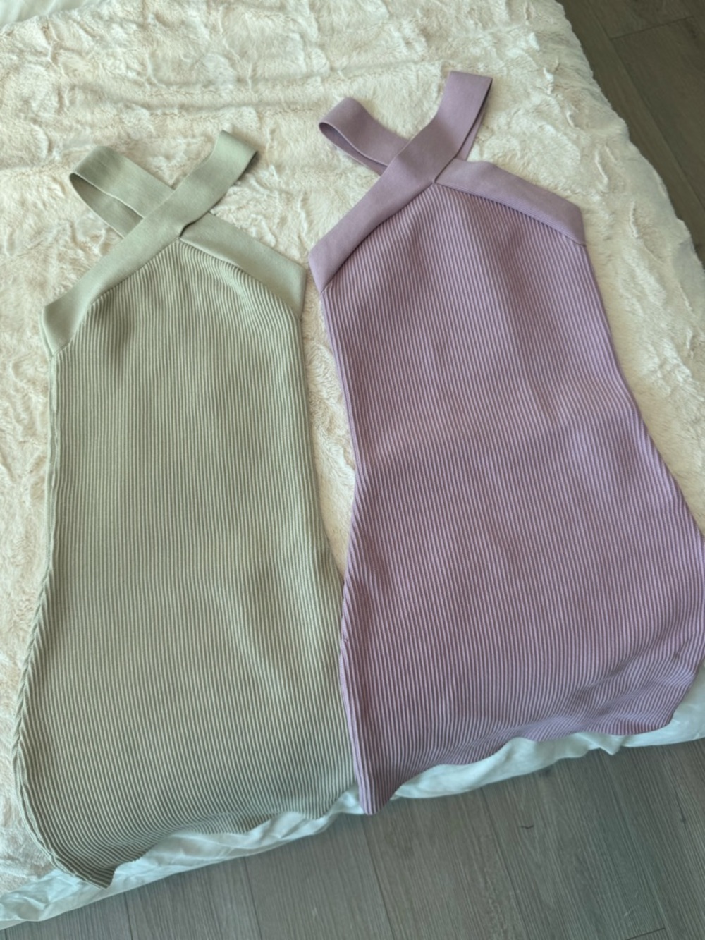 Bundle Babaton Bodycon Ribbed Cross-Strap Tank Dress Duo - Lavender & Beige
